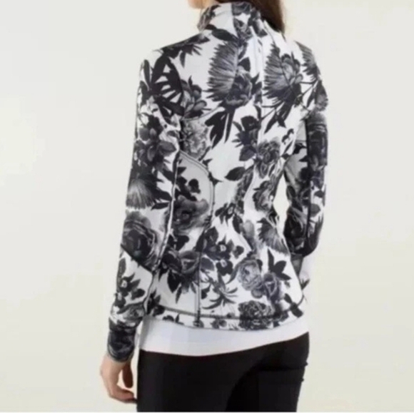 Lululemon Forme Jacket II Floral Brisk Bloom Black White Cuffins Size 6 - Picture 3 of 7